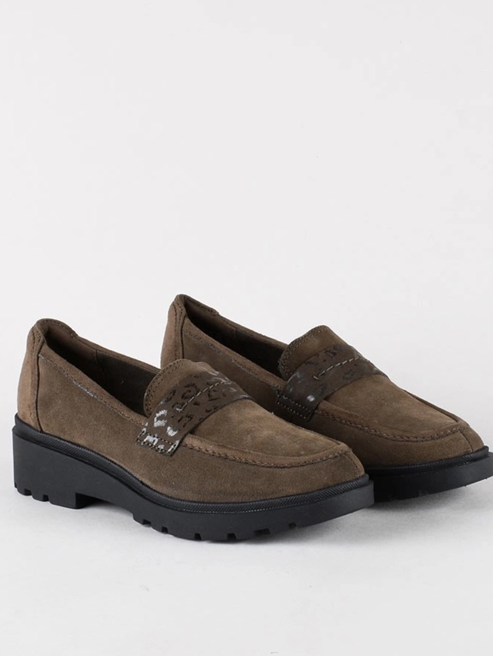 Clark’s Collection “Calla Ease” Suede Loafers in Olive